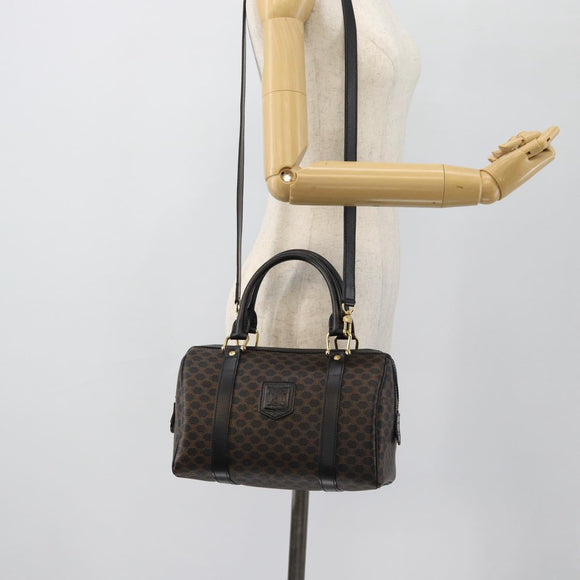 CELINE Macadam Canvas Hand Bag PVC Leather 2way Black Gold Auth 181930V