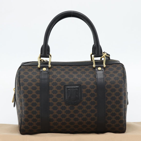 CELINE Macadam Canvas Hand Bag PVC Leather 2way Black Gold Auth 181930V