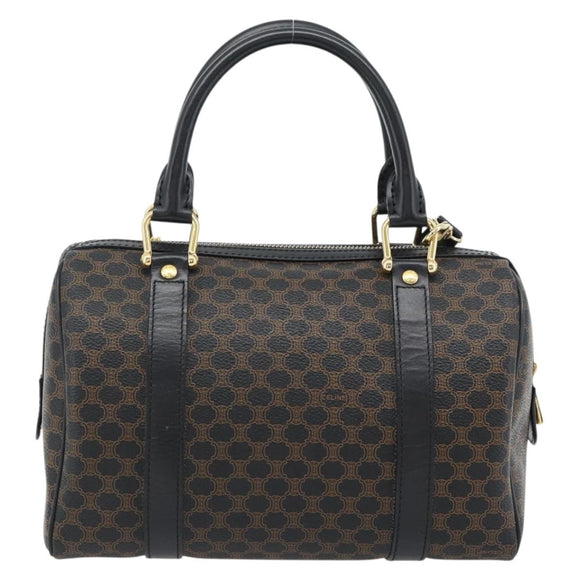 CELINE Macadam Canvas Hand Bag PVC Leather 2way Black Gold Auth 181930V