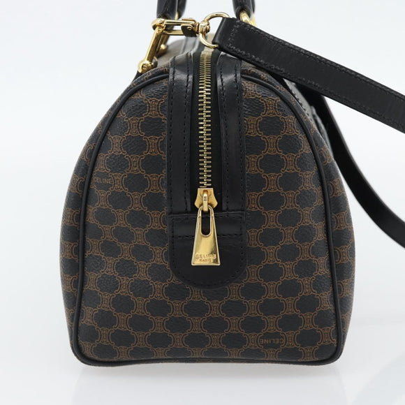 CELINE Macadam Canvas Hand Bag PVC Leather 2way Black Gold Auth 181930V