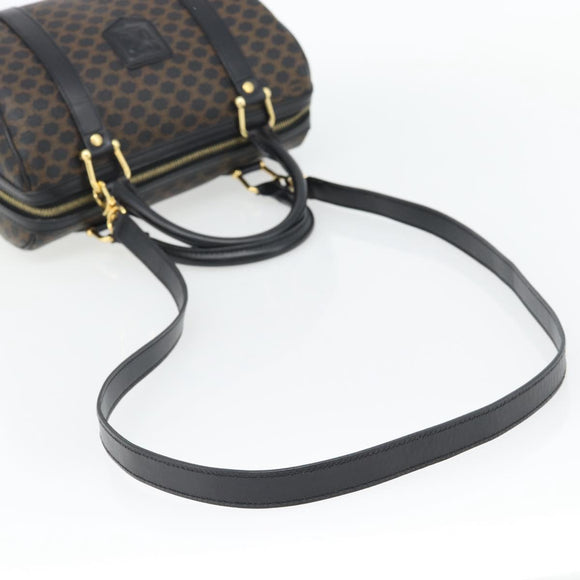 CELINE Macadam Canvas Hand Bag PVC Leather 2way Black Gold Auth 181930V