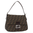 FENDI Zucca Canvas Mamma Baguette Shoulder Bag Black Brown Auth 181932A-1