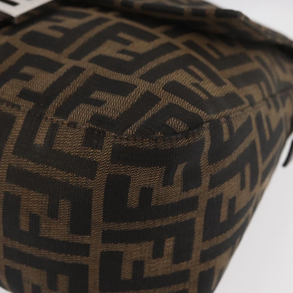 FENDI Zucca Canvas Mamma Baguette Shoulder Bag Black Brown Auth 181932A