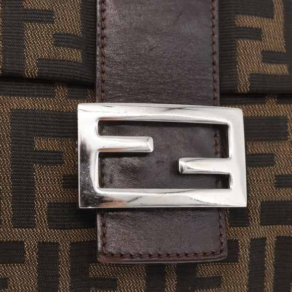 FENDI Zucca Canvas Mamma Baguette Shoulder Bag Black Brown Auth 181932A