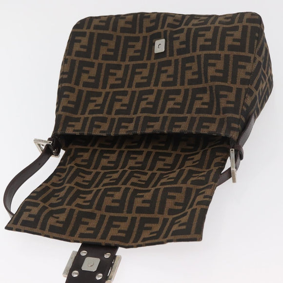 FENDI Zucca Canvas Mamma Baguette Shoulder Bag Black Brown Auth 181932A