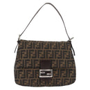 FENDI Zucca Canvas Mamma Baguette Shoulder Bag Black Brown Auth 181932A-13