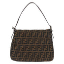FENDI Zucca Canvas Mamma Baguette Shoulder Bag Black Brown Auth 181932A-2