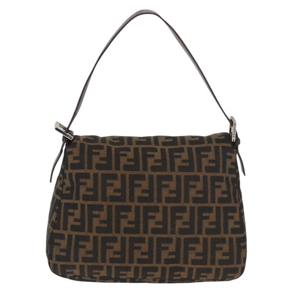 FENDI Zucca Canvas Mamma Baguette Shoulder Bag Black Brown Auth 181932A