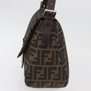 FENDI Zucca Canvas Mamma Baguette Shoulder Bag Black Brown Auth 181932A-3