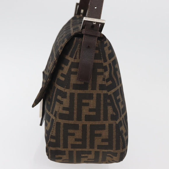 FENDI Zucca Canvas Mamma Baguette Shoulder Bag Black Brown Auth 181932A