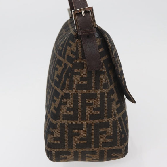 FENDI Zucca Canvas Mamma Baguette Shoulder Bag Black Brown Auth 181932A