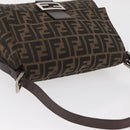 FENDI Zucca Canvas Mamma Baguette Shoulder Bag Black Brown Auth 181932A-6