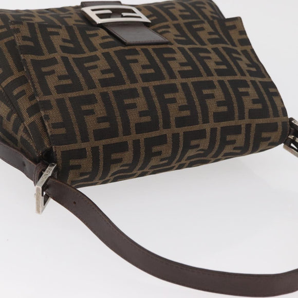 FENDI Zucca Canvas Mamma Baguette Shoulder Bag Black Brown Auth 181932A
