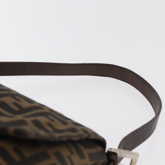 FENDI Zucca Canvas Mamma Baguette Shoulder Bag Black Brown Auth 181932A