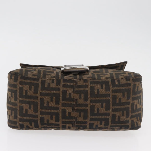 FENDI Zucca Canvas Mamma Baguette Shoulder Bag Black Brown Auth 181932A