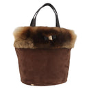 Salvatore Ferragamo Vala Hand Bag Fur Brown Gold Auth 181933A-1