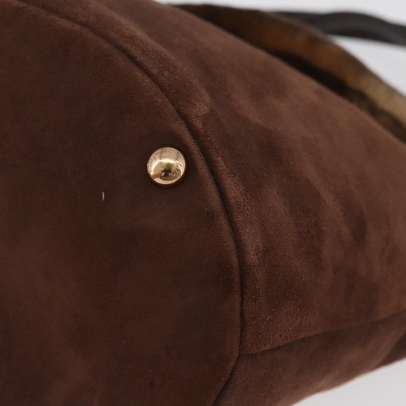 Salvatore Ferragamo Vala Hand Bag Fur Brown Gold Auth 181933A