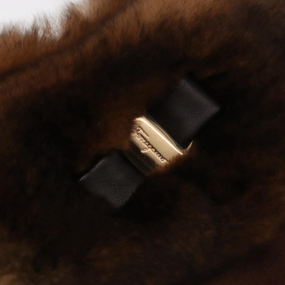 Salvatore Ferragamo Vala Hand Bag Fur Brown Gold Auth 181933A