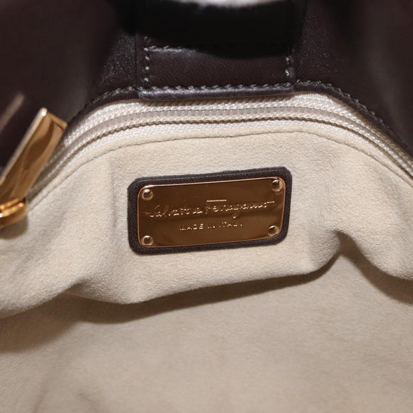 Salvatore Ferragamo Vala Hand Bag Fur Brown Gold Auth 181933A