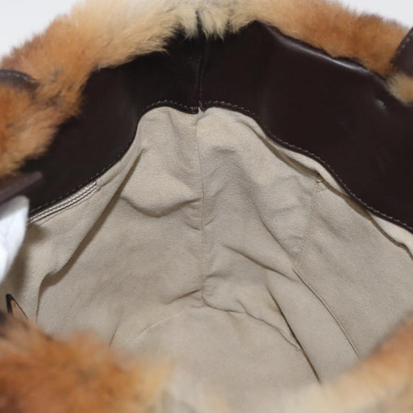 Salvatore Ferragamo Vala Hand Bag Fur Brown Gold Auth 181933A
