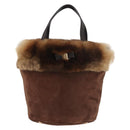 Salvatore Ferragamo Vala Hand Bag Fur Brown Gold Auth 181933A-2