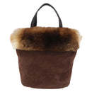 Salvatore Ferragamo Vala Hand Bag Fur Brown Gold Auth 181933A-3