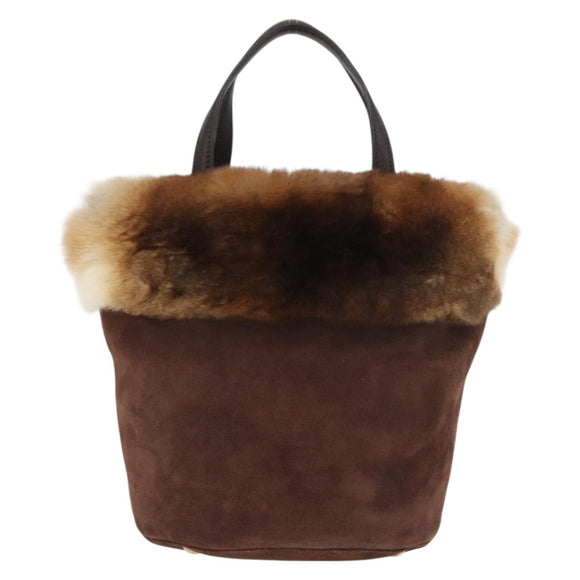 Salvatore Ferragamo Vala Hand Bag Fur Brown Gold Auth 181933A