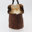 Salvatore Ferragamo Vala Hand Bag Fur Brown Gold Auth 181933A-4