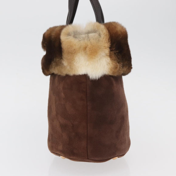 Salvatore Ferragamo Vala Hand Bag Fur Brown Gold Auth 181933A