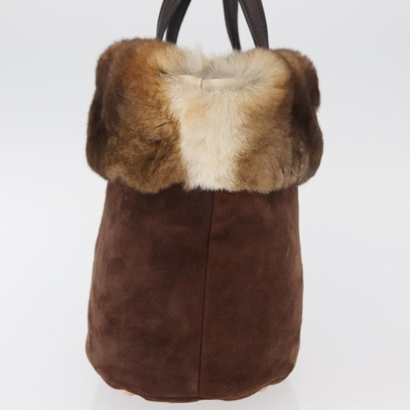 Salvatore Ferragamo Vala Hand Bag Fur Brown Gold Auth 181933A