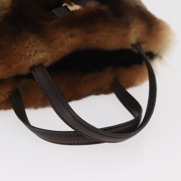 Salvatore Ferragamo Vala Hand Bag Fur Brown Gold Auth 181933A