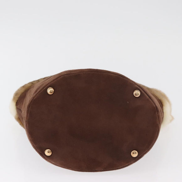 Salvatore Ferragamo Vala Hand Bag Fur Brown Gold Auth 181933A
