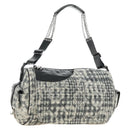 CHANEL Camelia 2.55 Chain Shoulder Bag Wool Tweed White Black CC Auth 181935SM-1
