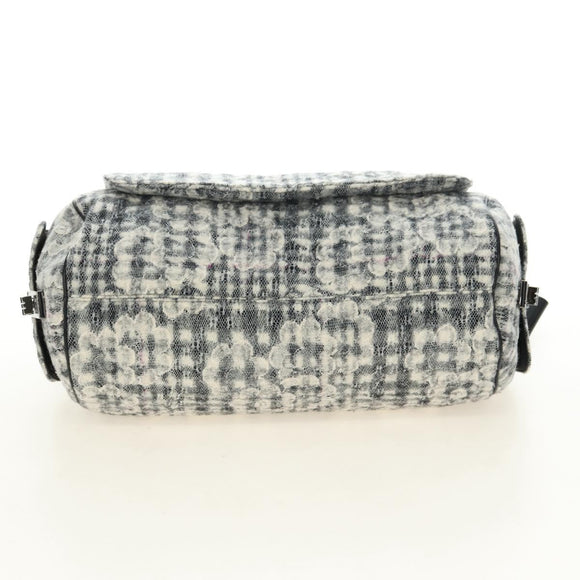 CHANEL Camelia 2.55 Chain Shoulder Bag Wool Tweed White Black CC Auth 181935SM