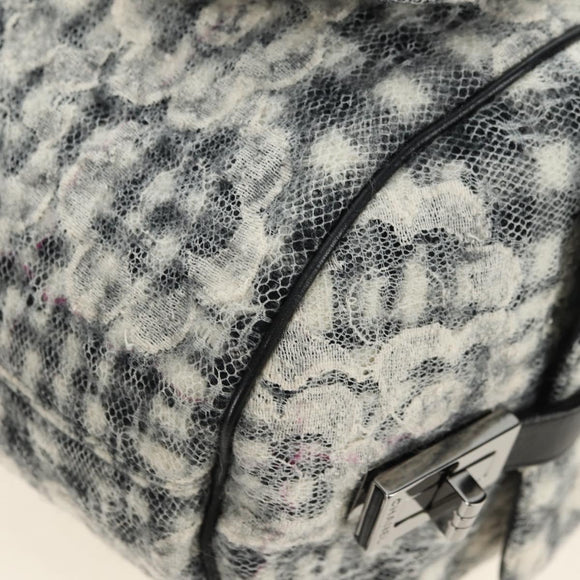 CHANEL Camelia 2.55 Chain Shoulder Bag Wool Tweed White Black CC Auth 181935SM