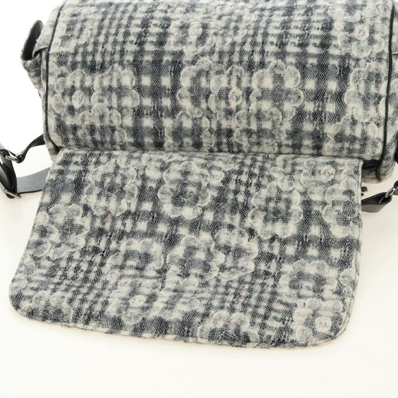 CHANEL Camelia 2.55 Chain Shoulder Bag Wool Tweed White Black CC Auth 181935SM