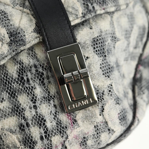 CHANEL Camelia 2.55 Chain Shoulder Bag Wool Tweed White Black CC Auth 181935SM