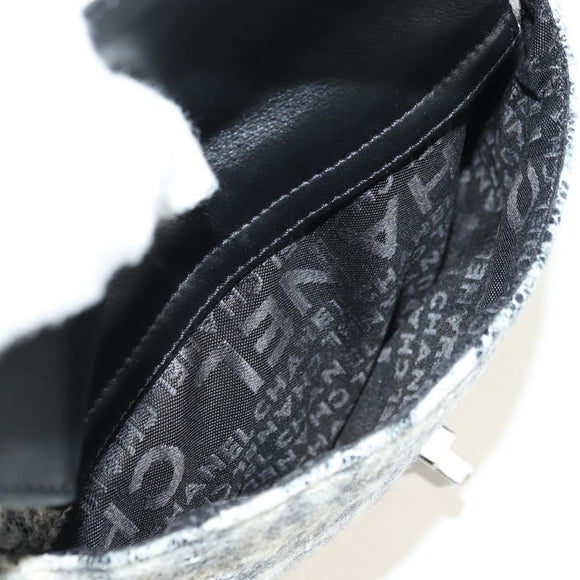 CHANEL Camelia 2.55 Chain Shoulder Bag Wool Tweed White Black CC Auth 181935SM