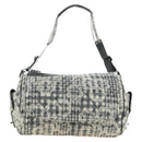 CHANEL Camelia 2.55 Chain Shoulder Bag Wool Tweed White Black CC Auth 181935SM-2