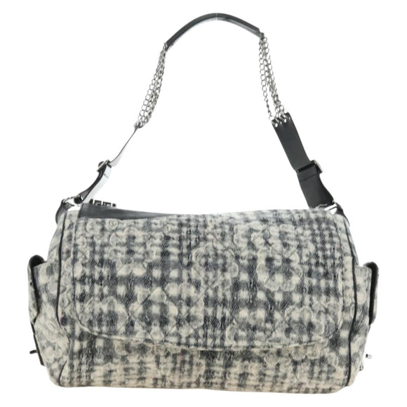 CHANEL Camelia 2.55 Chain Shoulder Bag Wool Tweed White Black CC Auth 181935SM