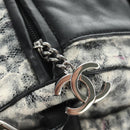 CHANEL Camelia 2.55 Chain Shoulder Bag Wool Tweed White Black CC Auth 181935SM-20