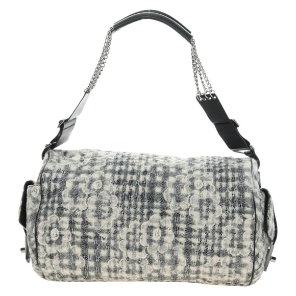 CHANEL Camelia 2.55 Chain Shoulder Bag Wool Tweed White Black CC Auth 181935SM