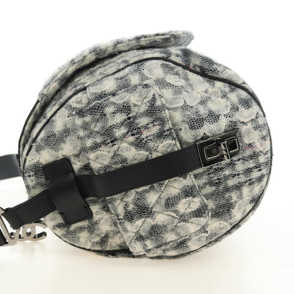 CHANEL Camelia 2.55 Chain Shoulder Bag Wool Tweed White Black CC Auth 181935SM