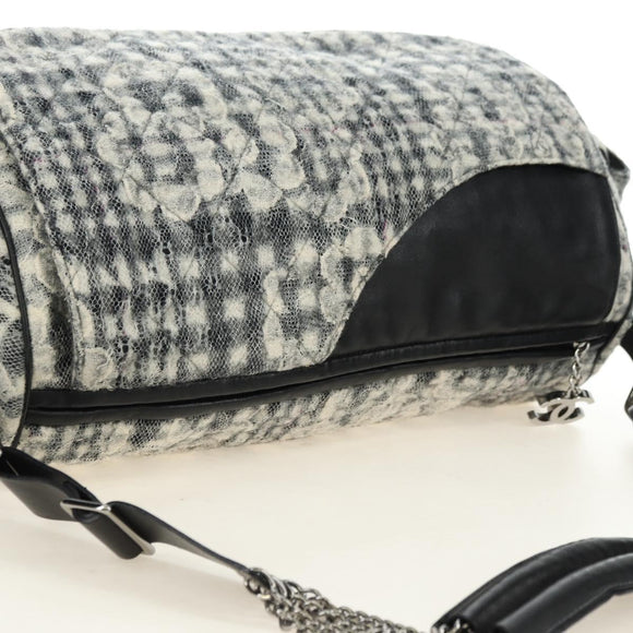 CHANEL Camelia 2.55 Chain Shoulder Bag Wool Tweed White Black CC Auth 181935SM