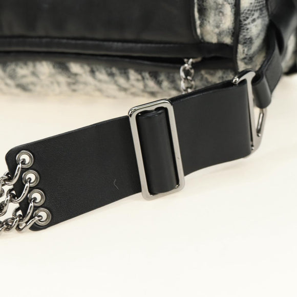 CHANEL Camelia 2.55 Chain Shoulder Bag Wool Tweed White Black CC Auth 181935SM
