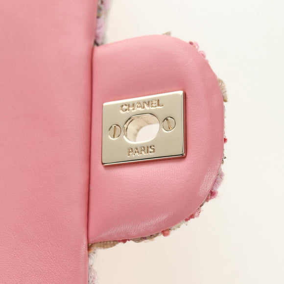 CHANEL Matelassé Chain Schultertasche Wolltweed Rosa Gold CC Auth 181936SAM