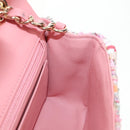 CHANEL Matelassé Chain Schultertasche Wolltweed Rosa Gold CC Auth 181936SAM-23