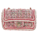 CHANEL Matelassé Chain Schultertasche Wolltweed Rosa Gold CC Auth 181936SAM-13
