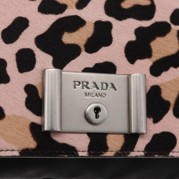 PRADA Chain Shoulder Bag Unborn Calf Skin Pink Silver Auth 181937A
