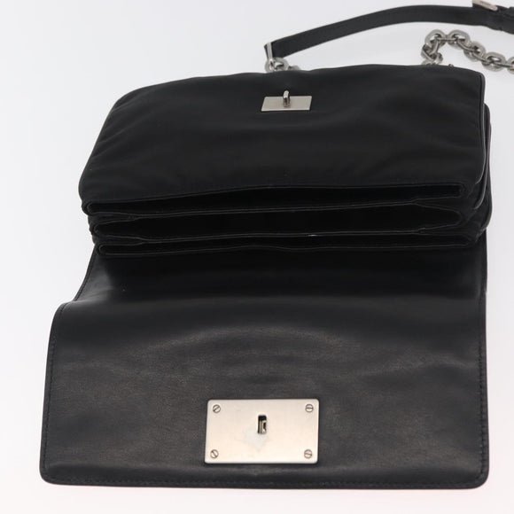 PRADA Chain Shoulder Bag Unborn Calf Skin Pink Silver Auth 181937A